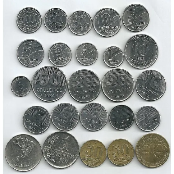 5 Centavos 1987 + 1000 Réis 1922 + 1 E 5 Cruzeiros 1985 +21m