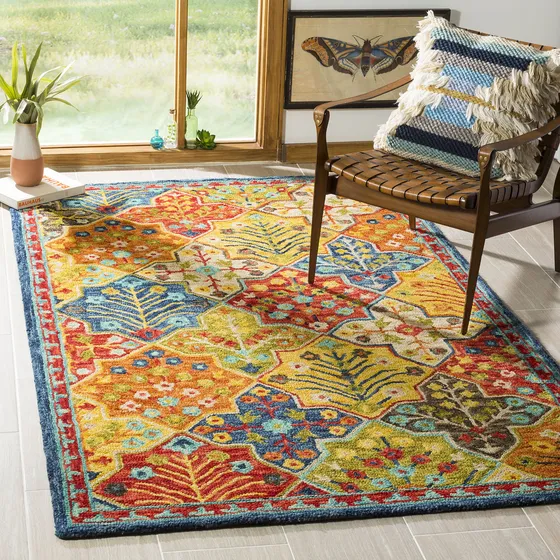 Alfombra De Lana Bohemia Hecha A Mano, 90 X 150 Cm, Azul/nar