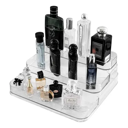 Organizador de Perfume em Acrílico Transparente para Cosméticos, Expositor Dabeh com 3 Camadas para Mesa de Entrada