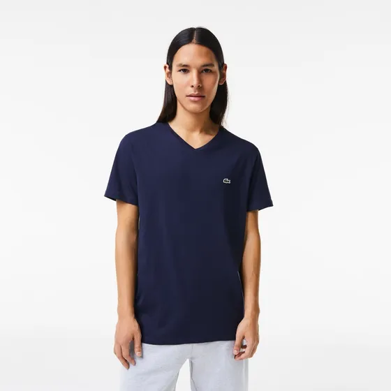 Remera Lacoste Th6710 Cuello V Azul Marino Para Hombre