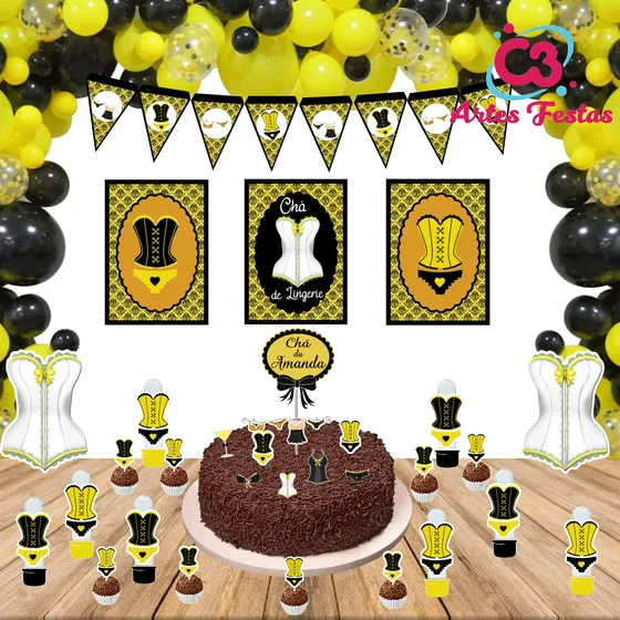Kit Festa Chá De Lingerie Amarelo 79 Itens Só Um Bolinho