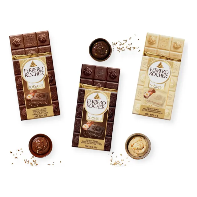 Barra De Chocolate Ferrero Rocher Tablets 3pz De 90g Surtido