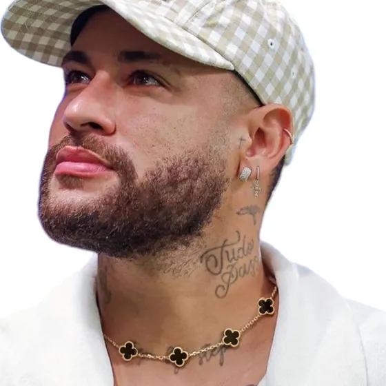 Colar Neymar Futebol 5 Trevos A Prova D'água Luxo Masculino