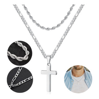 Collar Cadenas Cruz Dijes Acero Inoxidable Hombres Joyeria Collar Cadenas Cruz Dijes Acero Inoxidable Hombres Joyeria