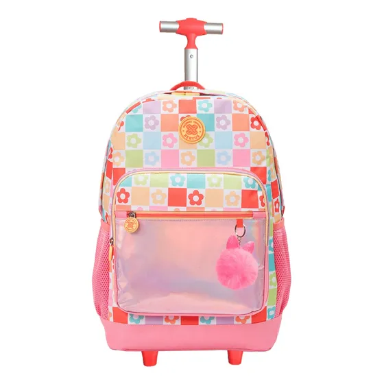 Mochila De Rodinhas com Alças Escolar para meninas Juvenil 46cm college Daisy cor rosa Xeryus