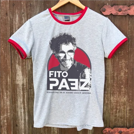 Remeras Fito Paez / Grises / Puños Y Cuello Negro O Rojo