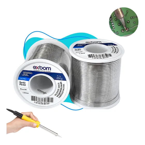 Solda Estanho Fio 1mm 40x60 C/ Fluxo Ra Rolo 250g Com Nf