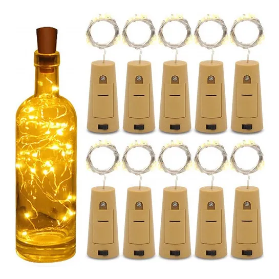 Corcho con banda de 20 luces LED para botellas, 2 m, 10 unidades