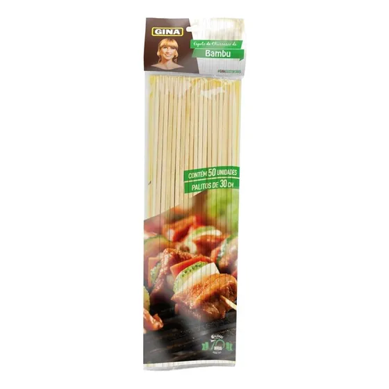 Espetos De Bambu Gina Para Churrasco Doces Crepe 30cm 50un Cor Madeira Bambu Não Aplica