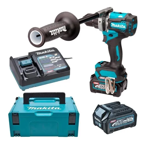 Taladro percutor atornillador inalámbrico de 13mm Makita HP001GM201 40V + accesorios con makpac 220V