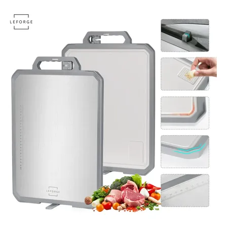 Tabla De Cortar Picar Reversible Acero Inoxidable 304 Y Pp Color Gris Marca LEFORGE