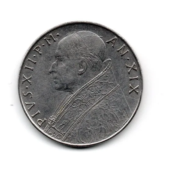 Vaticano Italia Moneda 100 Liras Año 1957 Pio Xii Km#55
