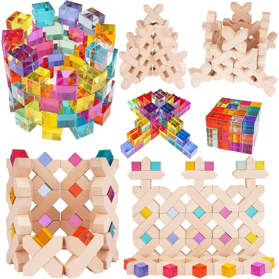 Agirlgle Bloques De Construcción De Madera Arco Iris, Cubo D