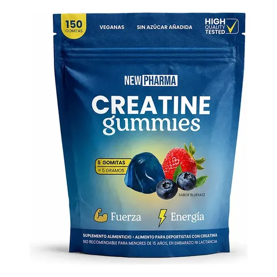 Creatina Gomitas Veganas Sabor Frambuesa Azul 150un - New Pharma