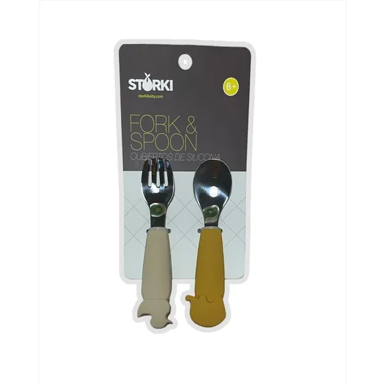 Kit Cuchara Y Tenedor Storki Mostaza Y Arena