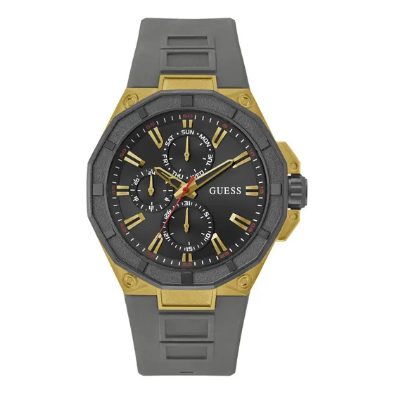 Reloj R2 Guess Silicona Hombre Caballero Correa Gris Oscuro Bisel Gris Oscuro Fondo Negro