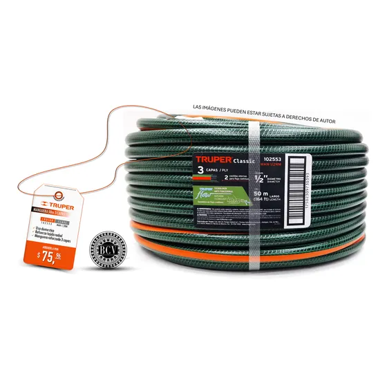 Manguera Para Jardín 1/2x50m Reforzada 3 Capas Truper 102553