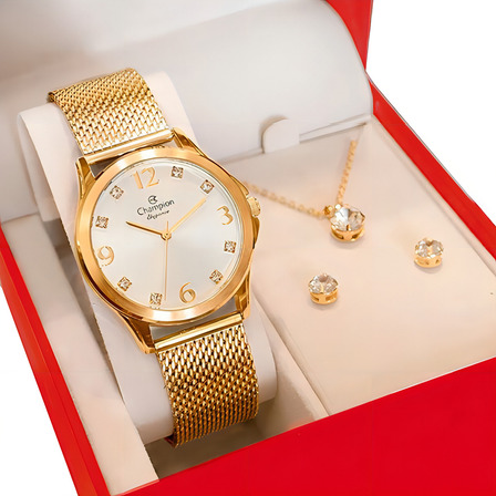 Relógio Feminino Champion Cn24093b Analógico Dourado Colar E Brincos Cor Da Correia Dourado 1 Cor Do Fundo Branco Relógio Feminino Champion Cn24093b Analógico Dourado Colar E Brincos Cor Da Correia Dourado 1 Cor Do Fundo Branco