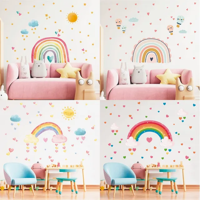 Vinilo Decorativo Infantil Arcoiris Nordicos Nenas Acuarela