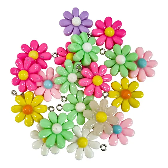 Pingentes Para Bijuterias Flor Margarida Colorida 10 Flores