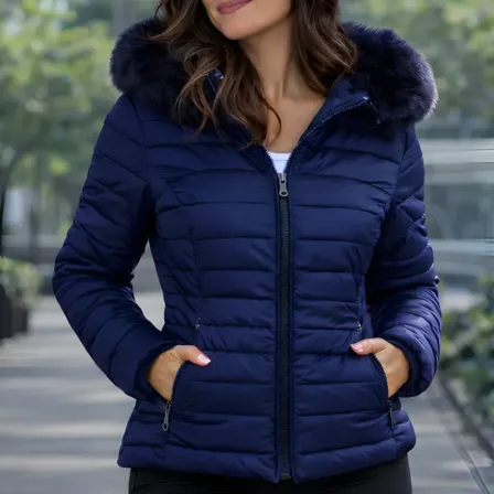 Jaqueta Blusa Feminina Puffer Forrada Impermeável Inverno Azul-marinho Gg Acolchoado