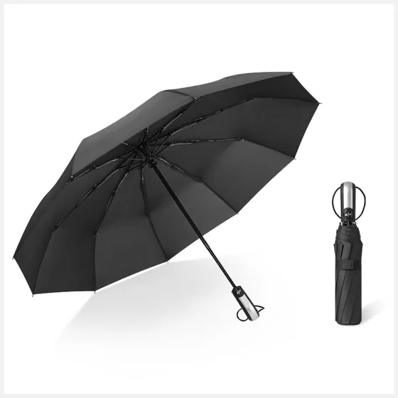 Melhor Guarda Chuva Reforçado Automático Grande Cabe Bolsa Mochila Liso Duplo Sombrinha Abre Fecha Automático Anti Torsão 10 Hastes Com Blackout Proteção Uv Material Hidro Repelente C/ Capa Cor Preto