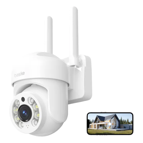 Câmera de Segurança para Externo 360° PTZ com Rastreamento Automático de Movimento, Visão Noturna Colorida 2K FHD, Resistência IP66, Áudio Bidirecional, Wi-Fi 2.4GHz e Armazenamento em Nuvem/SD
