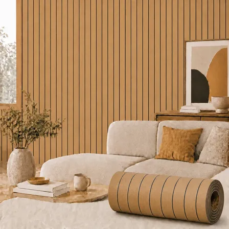 Vinilo Autoadhesivo 3d Simil Madera Ranurado Para Pared Roble Dorado