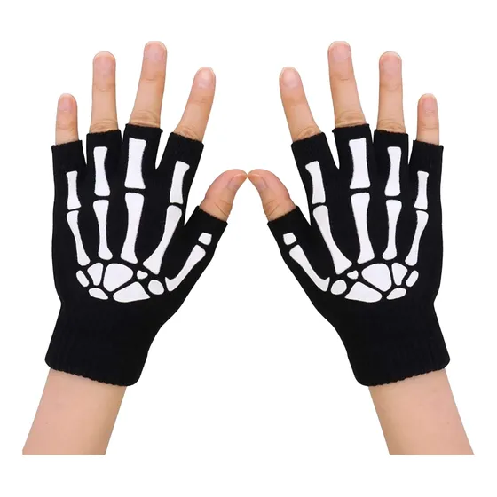 Guantes Esqueleto Sin Dedos. Mitones Negros. Kpop. Anime