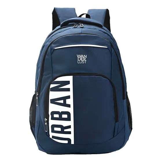 Mochila Wanderlust Urban Mode Bolsillo Porta Notebook Gris Diseño de la tela Azul