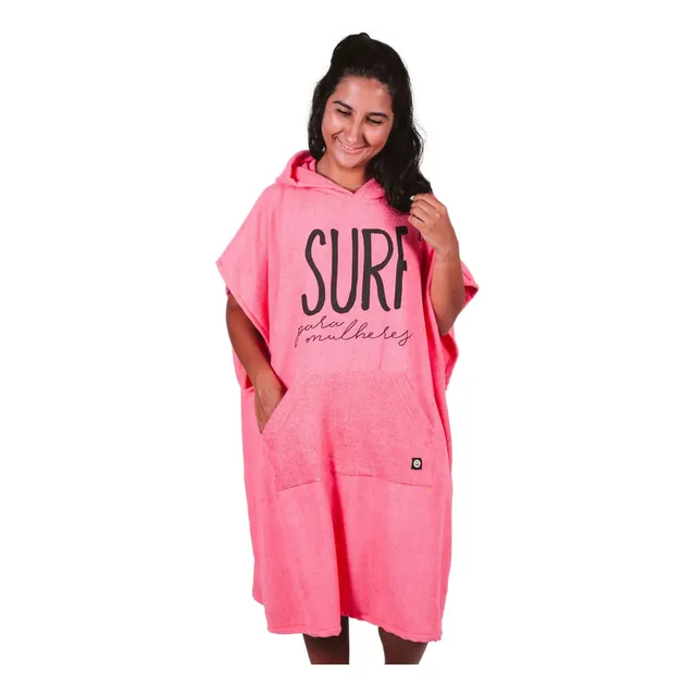 Poncho Atoalhado Surf Rosa Roupão Loveboard Praia Natação