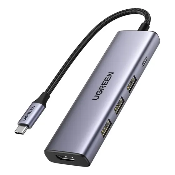 Hub Usb-c 5 En 1 Ugreen 3 Usb-a, 1 Usb-c Y Hdmi 4k/30hz 5gbp Plateado
