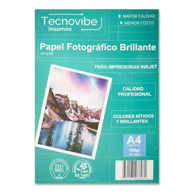 Papel Tecnovibe Fotográfico Brillante A4 180 Gr X 20 Hojas