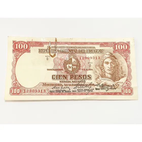 Cédula Antiga Uruguai 100 Pesos 1939