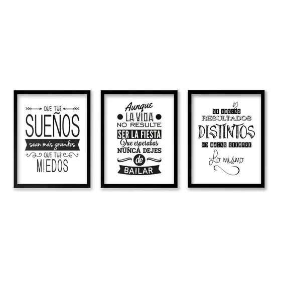 Cuadro Decorativo Triptico Con Marco Frases Motivacionales