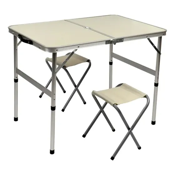 Mesa Dobrável Alumínio Com 2 Banquetas Desmontável Kala
