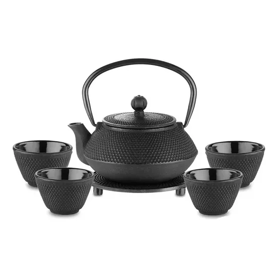 Tetera Hierro Fundido+posa Tetera+infusor Ac Inox+ 4 Cuencos