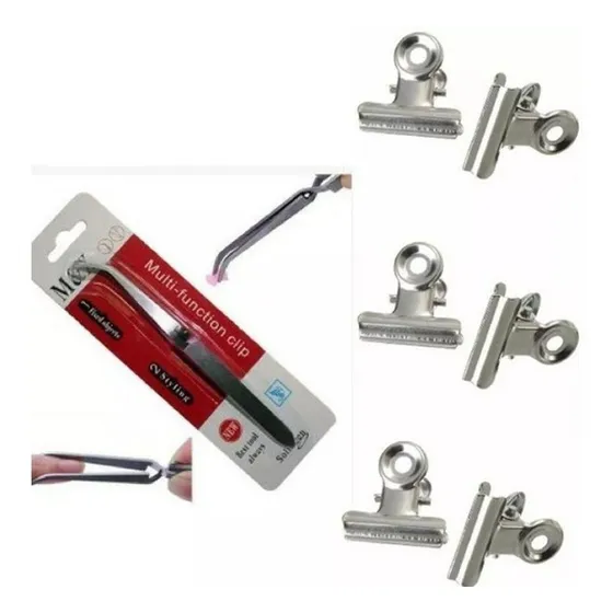 Kit Pinça Curvatura C + 10 Presilhas Unhas Kit Gel Fibra