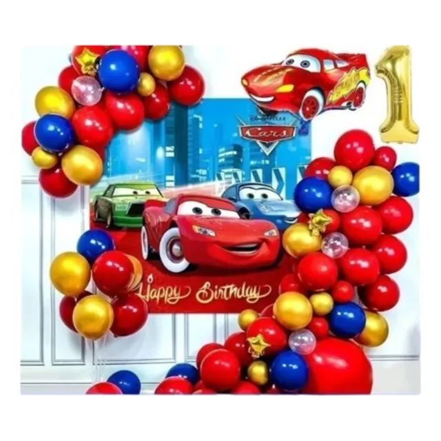 Decoracion Globos Cars Rojo Azul Dorado Cumpleaños