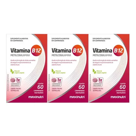Kit 3 Vitamina B12 Maxinutri 60 Comprimidos Frutas Vermelha Frutas Vermelhas