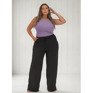 Calça Pantalona Plus Size Wide Leg Cintura Alta Com Elastico Calça Pantalona Plus Size Wide Leg Cintura Alta Com Elastico