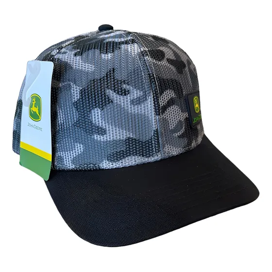 Gorra John Deere Malla Camuflaje Gris Y Visera Negra