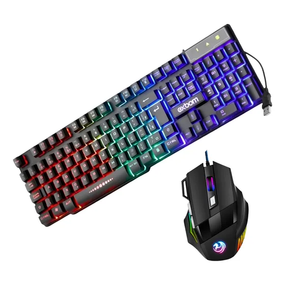 Kit Teclado Gamer Qwerty Com Led Mouse Rgb 3200 Dpi 7 Botões