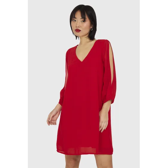 Vestido Corto Aberturas Mangas Rojo Nicopoly