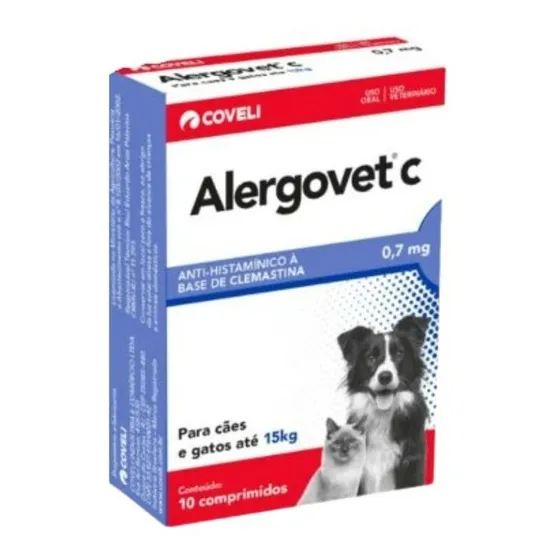 Antialérgico Alergovet C 0,7mg 10 Compr Cães E Gatos Coveli 
