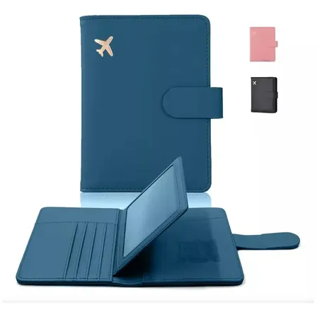 Porta Pasaporte Familiar Documentos Funda Protectora Viaje Color Azul