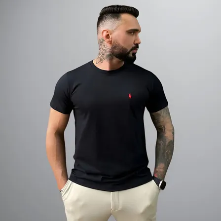 Camiseta Masculina Ralph Lauren Slim Fit Algodão Importada Preto G
