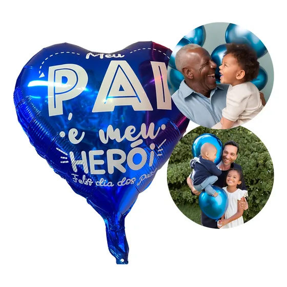 Kit 50 Balão Personalizado Metalizado Feliz Dia Dos Pais 45c Cor Azul Coração - Herói