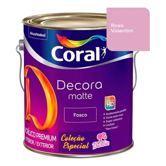 Tinta Acrílica Decora Matte Rosa Valentim 3,2l Barbie Coral