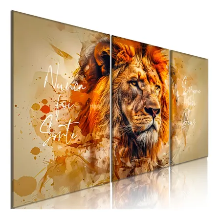 Quadros Decorativos Leao Nunca Foi Sorte Sempre Foi Deus 4k Laranja-escuro